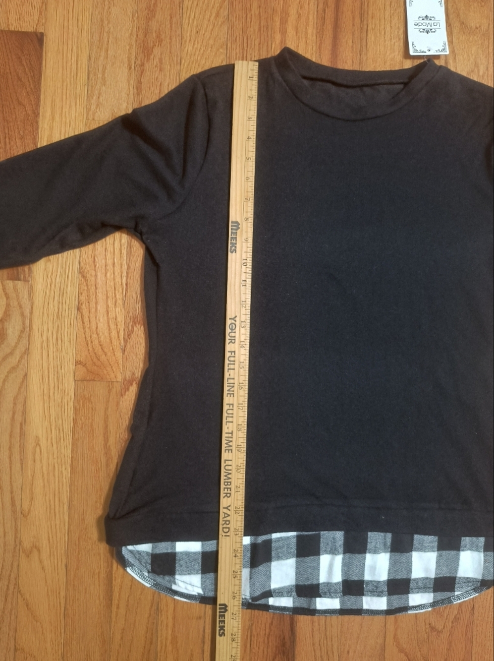 Pick 3/$10⭐ NWT La Mode Shirt W/Plaid Faux Shirttail, Women's XL, Black/White - Picture 14 of 14